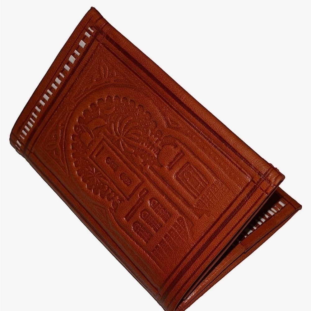 MOROCCO BI-FOLD TOOLED EMBOSSED TAN LEATHER WALLET